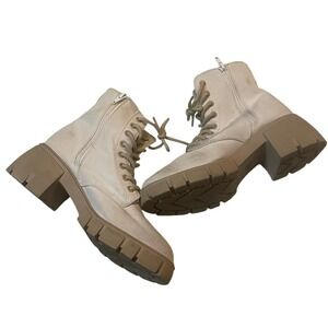 Womens Casual Trendy Fashion Platform Combat Chunky Lace Up Boots Cream Size 8.5